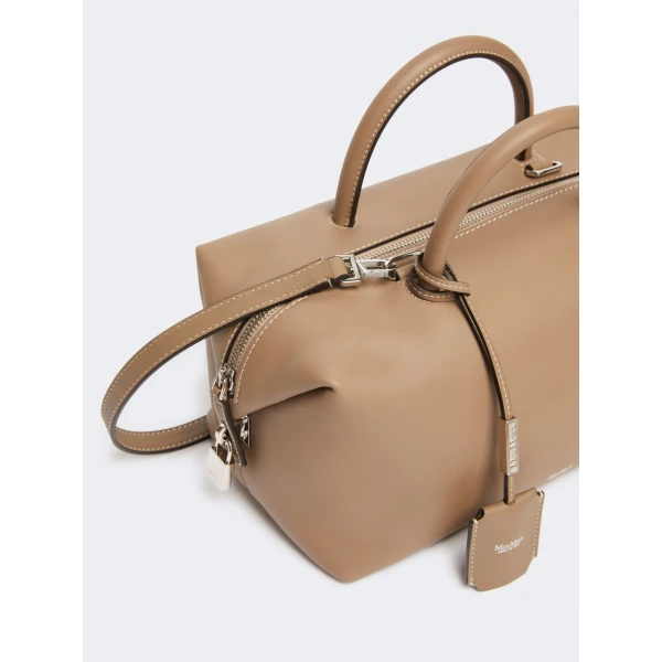 Max Mara Holdallm Medium Natural Leather Bowler Bag in Mud | Totes & Top-Handle Bags | Coveti