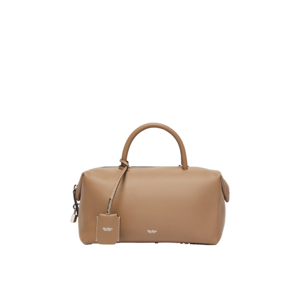 Max Mara Holdallm Medium Natural Leather Bowler Bag in Mud | Totes & Top-Handle Bags | Coveti