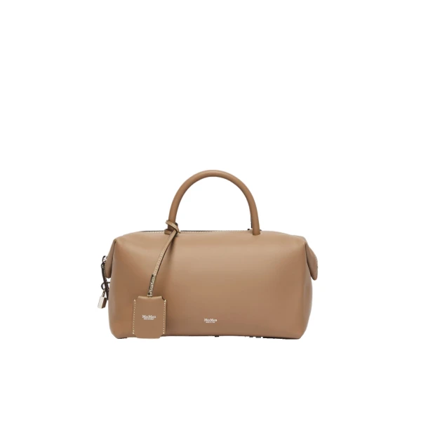 Max Mara Holdallm Medium Natural Leather Bowler Bag in Mud | Totes & Top-Handle Bags | Coveti