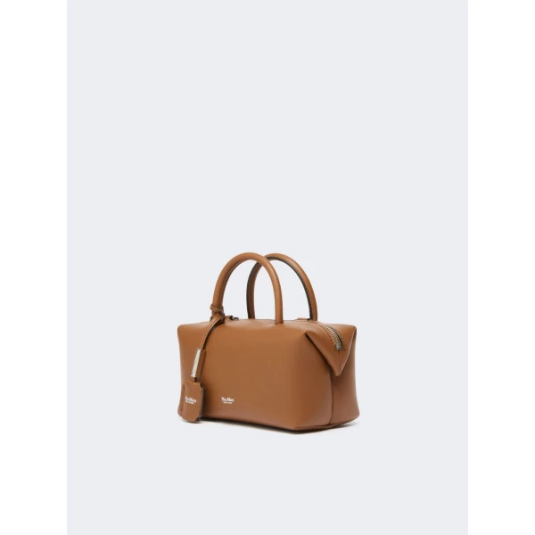 Max Mara Holdalls Small Natural Leather Bowler Bag in Amber Brown | Totes & Top-Handle Bags | Coveti