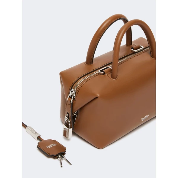 Max Mara Holdalls Small Natural Leather Bowler Bag in Amber Brown | Totes & Top-Handle Bags | Coveti