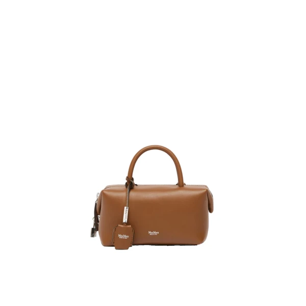 Max Mara Holdalls Small Natural Leather Bowler Bag in Amber Brown | Totes & Top-Handle Bags | Coveti