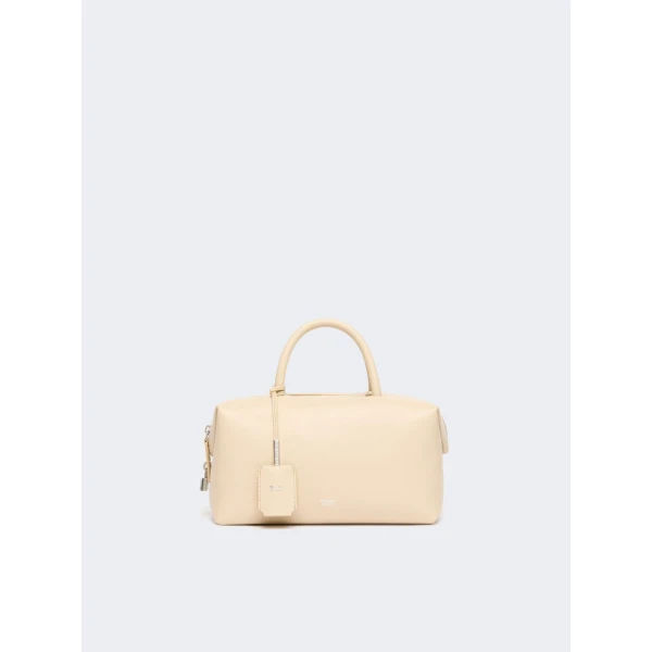 Max Mara Holdalls Small Natural Leather Bowler Bag in Beige | Totes & Top-Handle Bags | Coveti