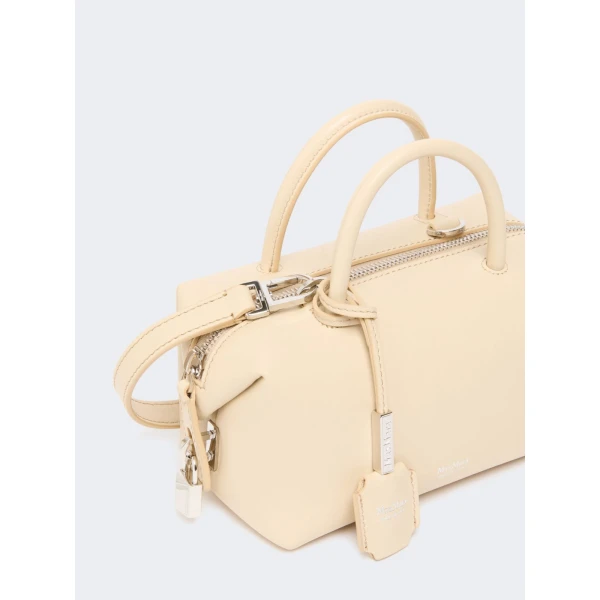 Max Mara Holdalls Small Natural Leather Bowler Bag in Beige | Totes & Top-Handle Bags | Coveti