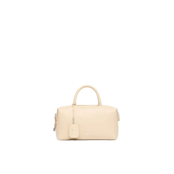 Max Mara Holdalls Small Natural Leather Bowler Bag in Beige | Totes & Top-Handle Bags | Coveti