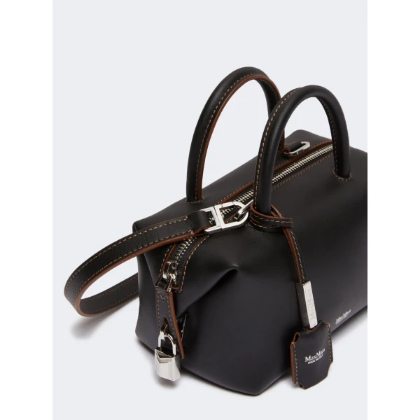Max Mara Holdalls Small Natural Leather Bowler Bag in Black | Totes & Top-Handle Bags | Coveti