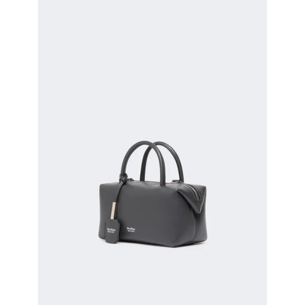 Max Mara Holdalls Small Natural Leather Bowler Bag in Medium Grey | Totes & Top-Handle Bags | Coveti
