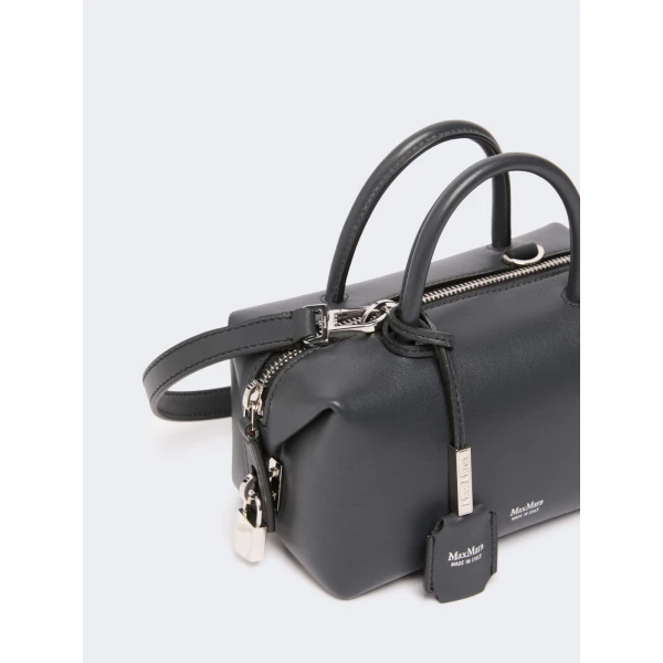 Max Mara Holdalls Small Natural Leather Bowler Bag in Medium Grey | Totes & Top-Handle Bags | Coveti
