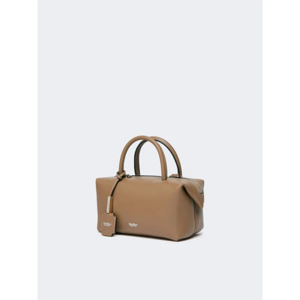Max Mara Holdalls Small Natural Leather Bowler Bag in Mud | Totes & Top-Handle Bags | Coveti