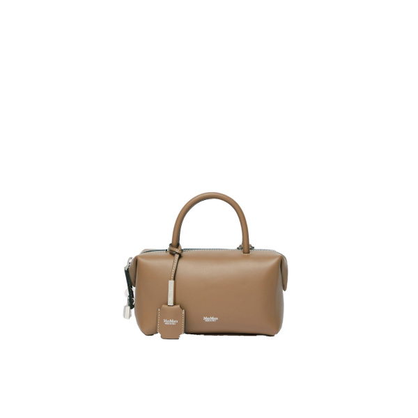 Max Mara Holdalls Small Natural Leather Bowler Bag in Mud | Totes & Top-Handle Bags | Coveti
