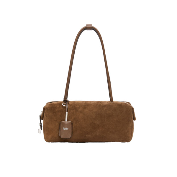 Max Mara Horizontal Split Leather Boston Bag in Cocoa | Totes & Top-Handle Bags | Coveti