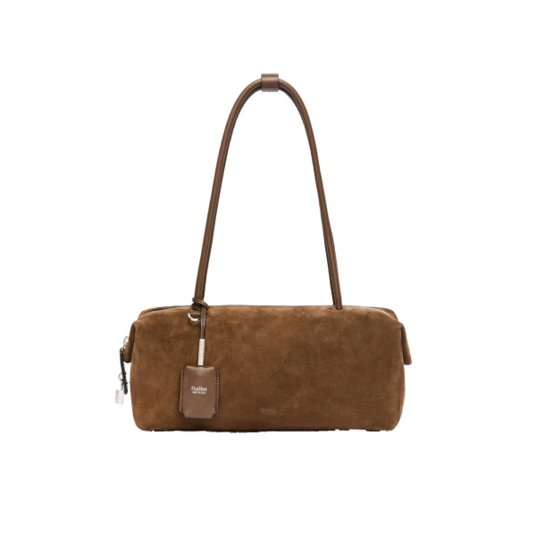 Horizontal Split Leather Boston Bag in Cocoa