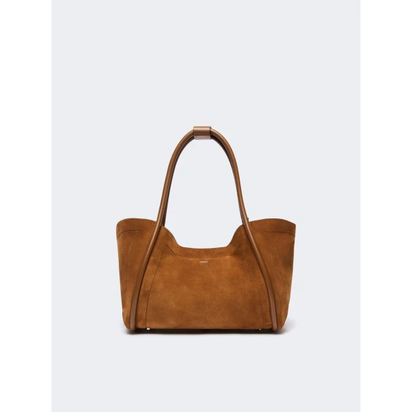 Max Mara Horizontal Suede Marine Bag in Amber Brown | Totes & Top-Handle Bags | Coveti