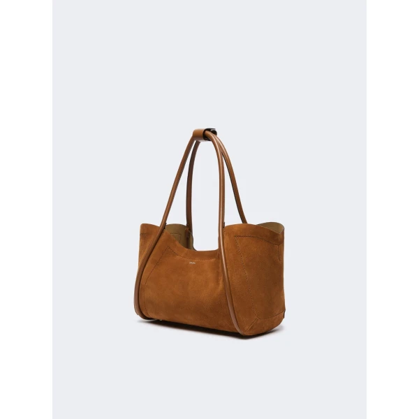 Max Mara Horizontal Suede Marine Bag in Amber Brown | Totes & Top-Handle Bags | Coveti