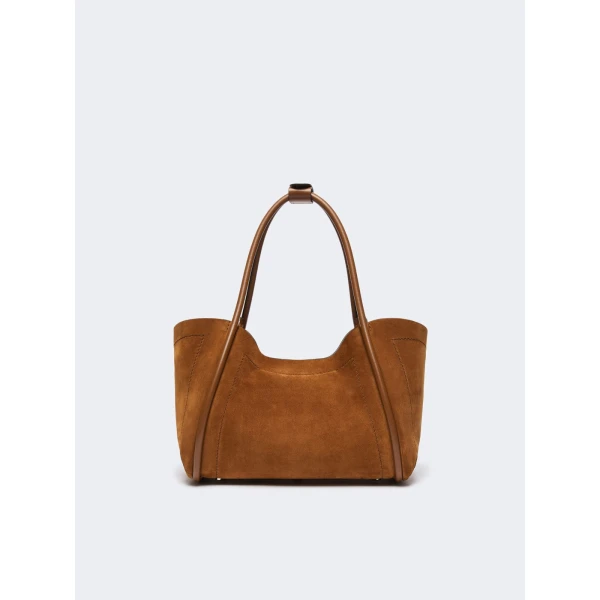 Max Mara Horizontal Suede Marine Bag in Amber Brown | Totes & Top-Handle Bags | Coveti