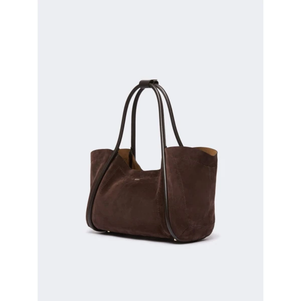 Max Mara Horizontal Suede Marine Bag in Dark Brown | Totes & Top-Handle Bags | Coveti