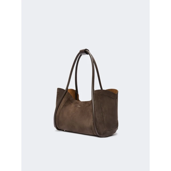 Max Mara Horizontal Suede Marine Bag in Dark Grey | Totes & Top-Handle Bags | Coveti