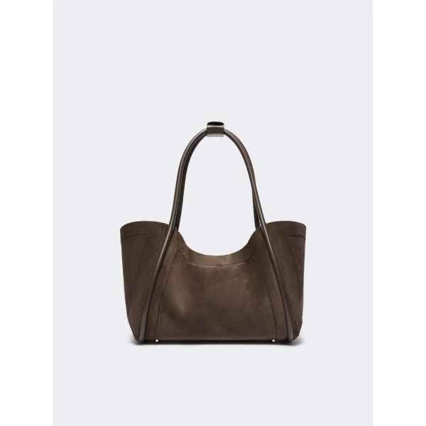 Max Mara Horizontal Suede Marine Bag in Dark Grey | Totes & Top-Handle Bags | Coveti