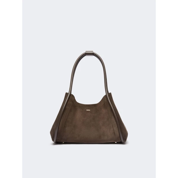 Max Mara Horizontal Suede Marine Bag in Dark Grey | Totes & Top-Handle Bags | Coveti
