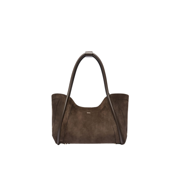 Max Mara Horizontal Suede Marine Bag in Dark Grey | Totes & Top-Handle Bags | Coveti