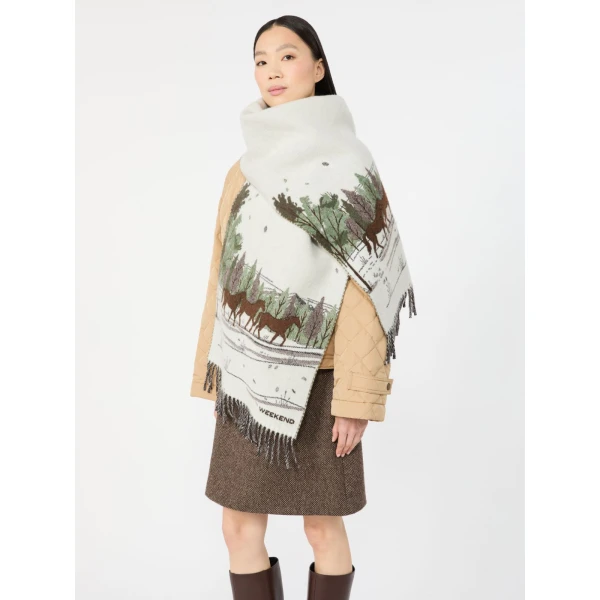 Max Mara Jacquard Wool Blend Stole in Ivory | Scarves | Coveti