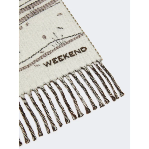 Max Mara Jacquard Wool Blend Stole in Ivory | Scarves | Coveti