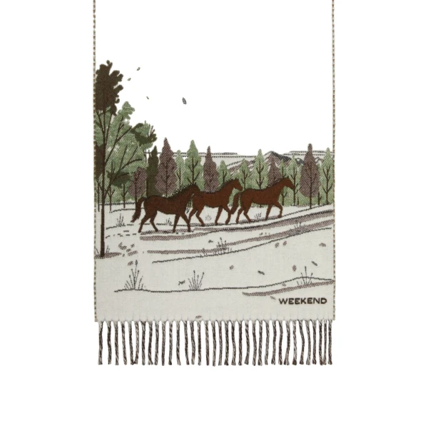 Max Mara Jacquard Wool Blend Stole in Ivory | Scarves | Coveti
