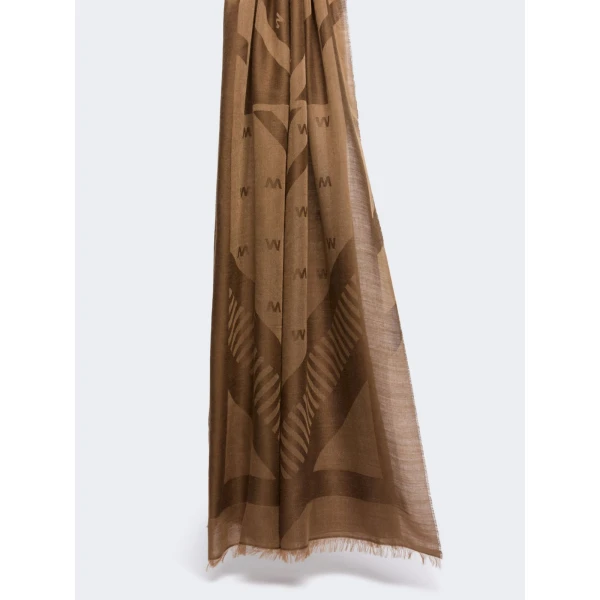 Max Mara Jacquard Wool and Modal Stole in Chocolate | Scarves | Coveti