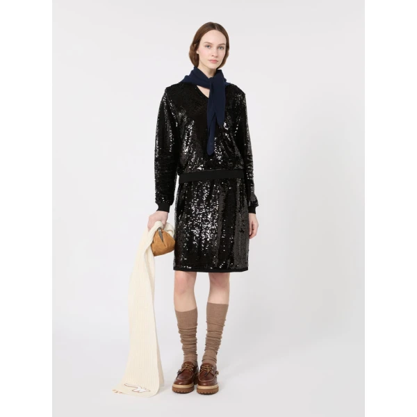 Max Mara Jersey and Sequin Blouse in Black | Blouse | Coveti
