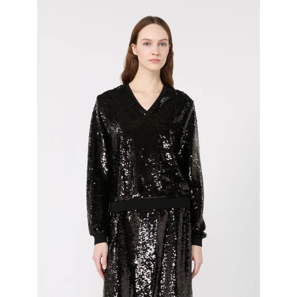 Max Mara Jersey and Sequin Blouse in Black | Blouse | Coveti