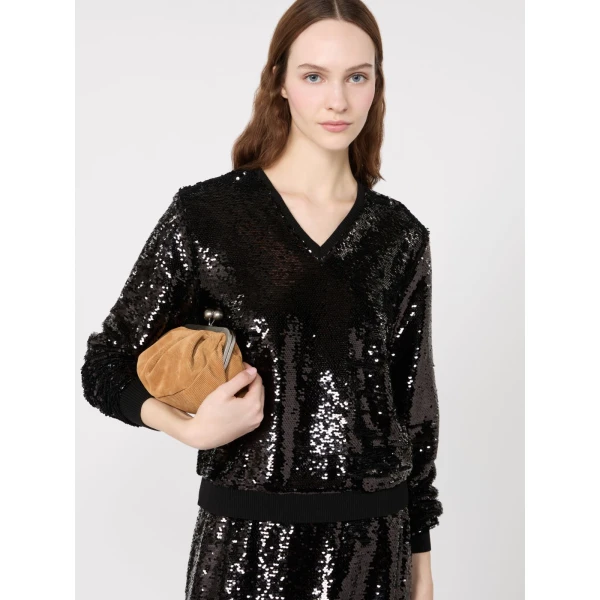Max Mara Jersey and Sequin Blouse in Black | Blouse | Coveti