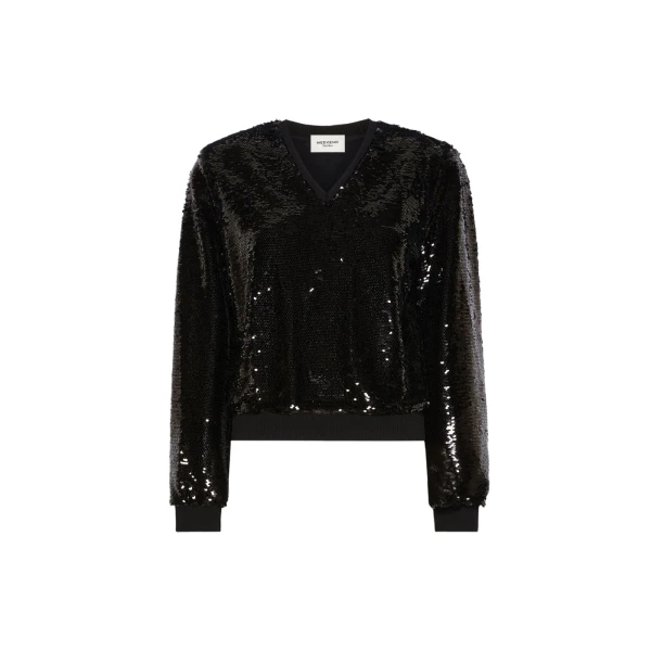 Max Mara Jersey and Sequin Blouse in Black | Blouse | Coveti