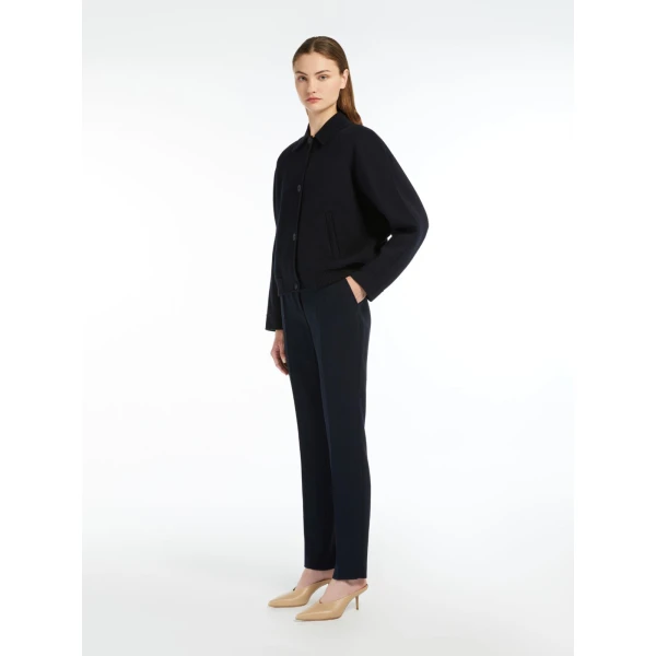 Max Mara Jerta Straight Cady Trousers in Navy | Tailored pants | Coveti
