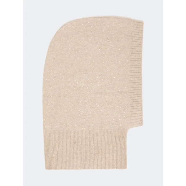 Max Mara Junior Cashmere Rhinestone Balaclava in Beige | Hats | Coveti
