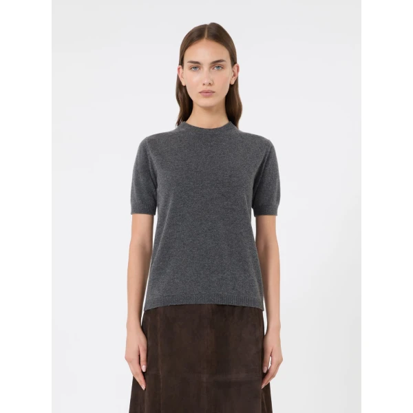 Max Mara Just Wool and Cashmere Short-Sleeve Sweater in Medium Grey | Sweaters | Coveti