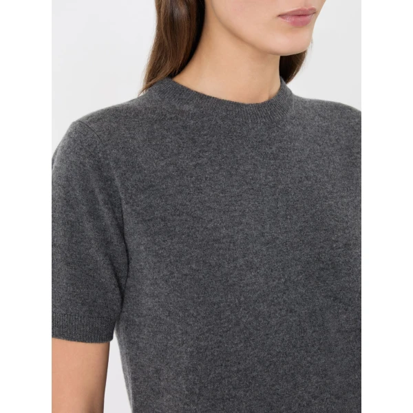 Max Mara Just Wool and Cashmere Short-Sleeve Sweater in Medium Grey | Sweaters | Coveti