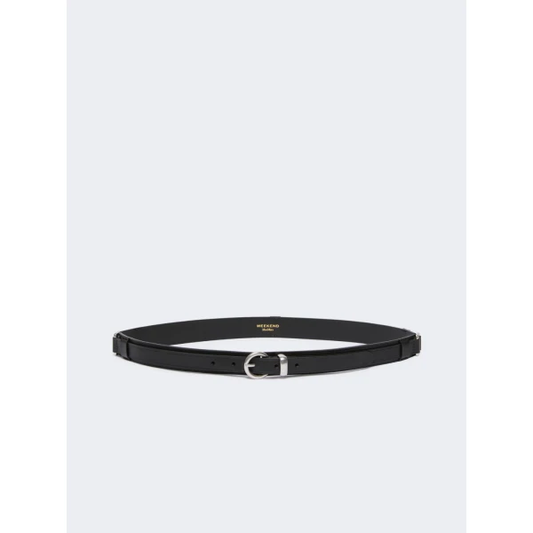 Max Mara Kaki Leather Belt with Rectangular Rings in Black | Belts | Coveti