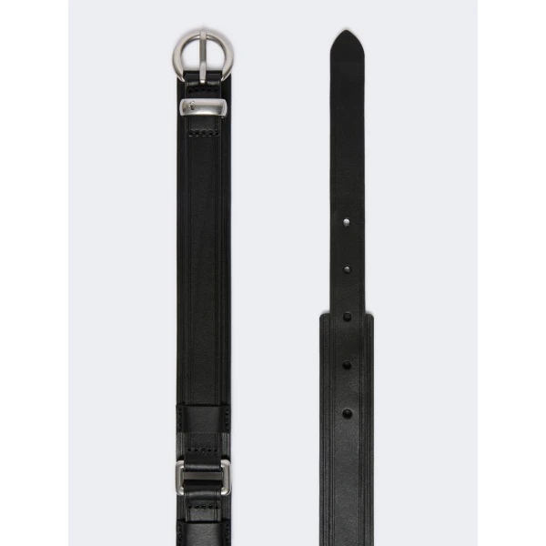 Max Mara Kaki Leather Belt with Rectangular Rings in Black | Belts | Coveti
