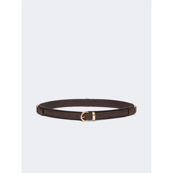 Max Mara Kaki Leather Belt with Rectangular Rings in Dark Brown | Belts | Coveti