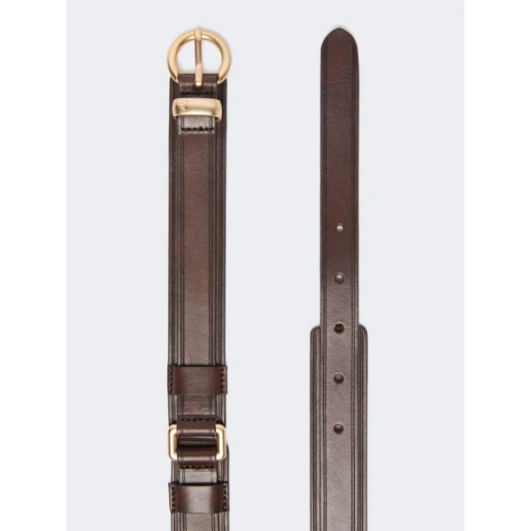 Max Mara Kaki Leather Belt with Rectangular Rings in Dark Brown | Belts | Coveti