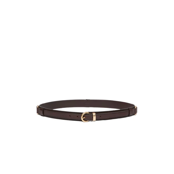Max Mara Kaki Leather Belt with Rectangular Rings in Dark Brown | Women | Coveti
