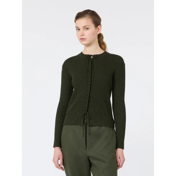 Max Mara Kaki Ribbed Wool Cardigan in Moss Green | Cardigan | Coveti