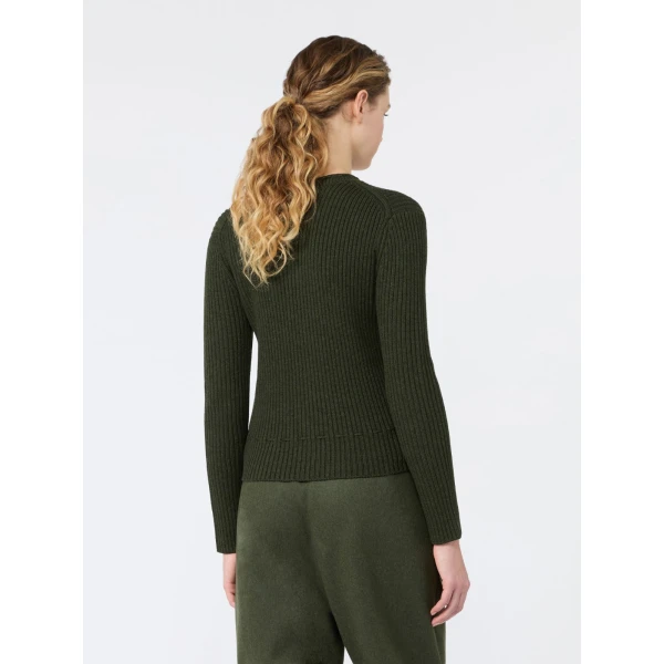 Max Mara Kaki Ribbed Wool Cardigan in Moss Green | Cardigan | Coveti