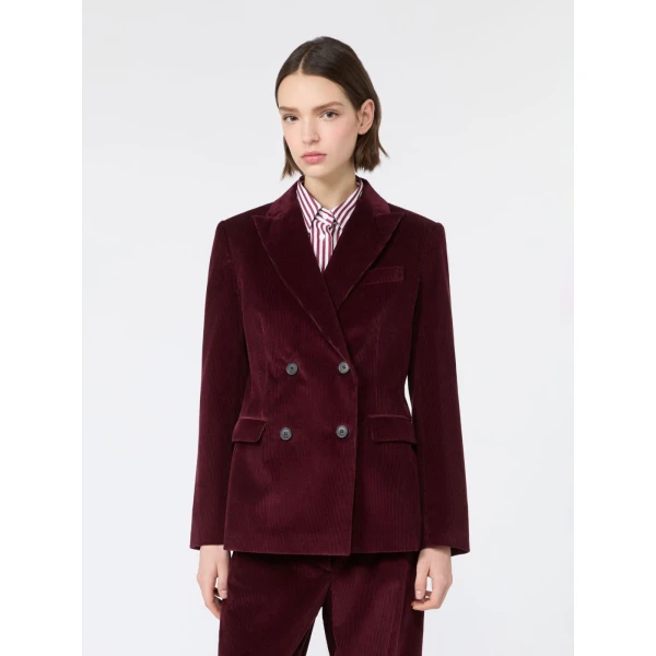 Max Mara Katanga Cotton Corduroy Double-Breasted Blazer in Bordeaux | Blazers | Coveti