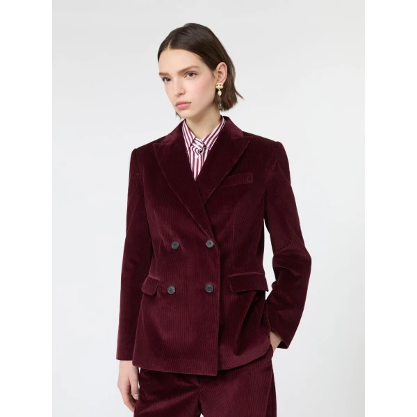 Max Mara Katanga Cotton Corduroy Double-Breasted Blazer in Bordeaux | Blazers | Coveti
