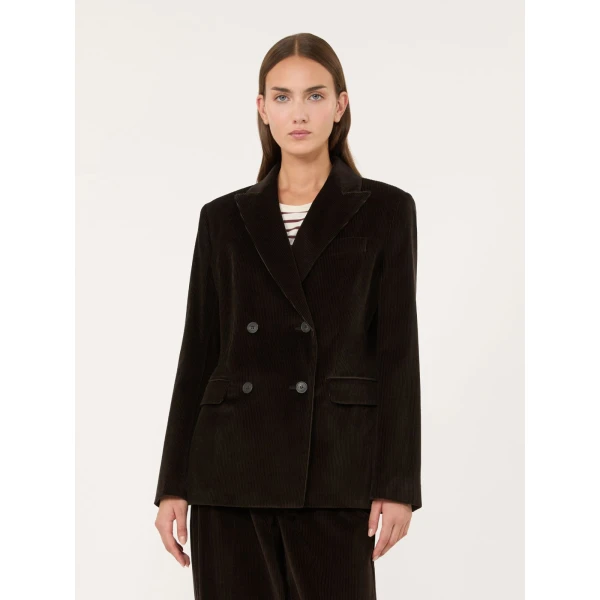 Max Mara Katanga Cotton Corduroy Double-Breasted Blazer in Dark Brown | Blazers | Coveti