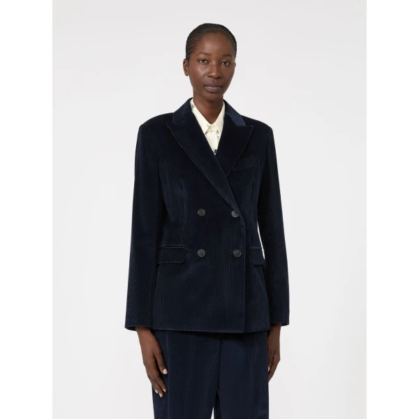Max Mara Katanga Cotton Corduroy Double-Breasted Blazer in Navy | Blazers | Coveti
