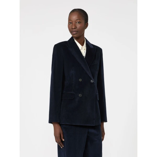 Max Mara Katanga Cotton Corduroy Double-Breasted Blazer in Navy | Blazers | Coveti