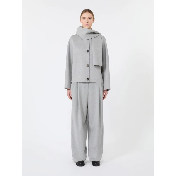Max Mara Kate Cropped Wool Broadcloth Jacket in Pearl Grey | Blazers | Coveti