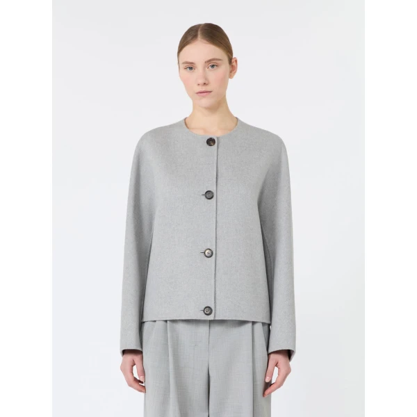 Max Mara Kate Cropped Wool Broadcloth Jacket in Pearl Grey | Blazers | Coveti
